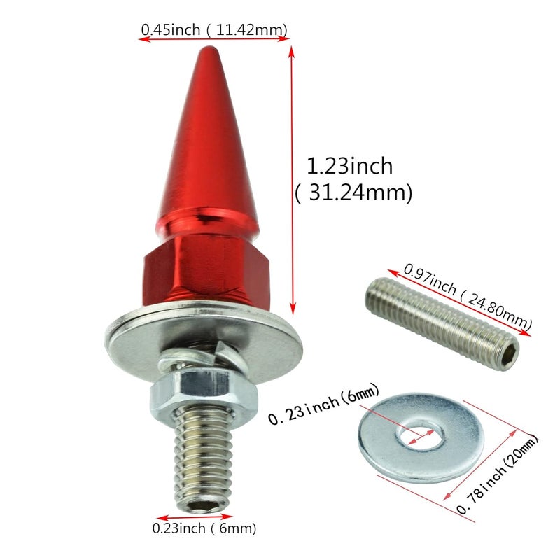 Abfer Car License Plate Screws Spike Shape License Plate Fasteners bolt 4Pcs Anti Theft License Plate Screw Frame Kit Fit for Most Vehicle Motorcycles Trucks (red) - Image 2